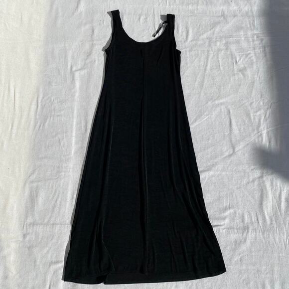 VTG Black Slinky Stretch Knit Sleeveless Maxi Dress 4 Petite Witchy Whimsigoth - Picture 2 of 3